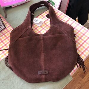 Lucky Brand Chocolate Suede Hobo Bag